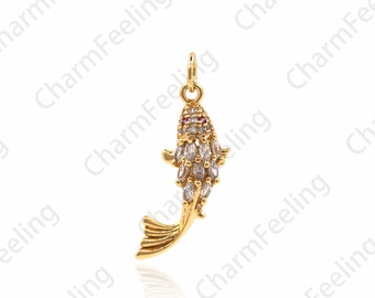 Carp Pendant, Filled Gold Pendant Charm, Japan Koi Carp Pendant Necklace Earring Bracelet Components Supply 26x12x4.5mm 1pcs