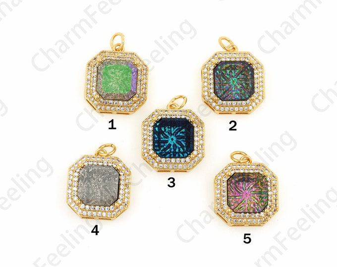 18K Gold Filled Rectangle Pendant, Crystal Necklace, Crystal Charm, Micro Pavé CZ Rectangle Necklace, DIY Jewelry Accessories, 21x16x7.3mm