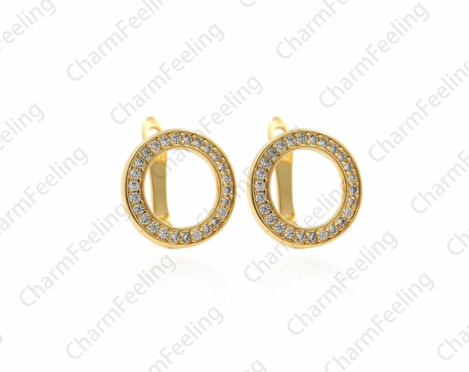 1 Pair, Micropavé CZ Simple Round Earrings, 18K Gold Filled Circle Earrings, Bone Clip Earrings, Hollow Round Earrings, 17x14x10mm