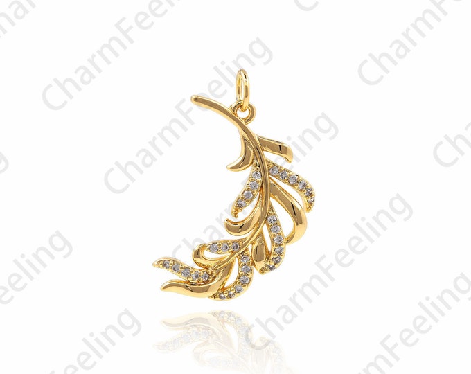 Micro-Pave Leaf Pendant, Leaf Charm, Wild Producer Charm, DIY Jewelry Making Accessories 27×19×2.8mm 1pcs