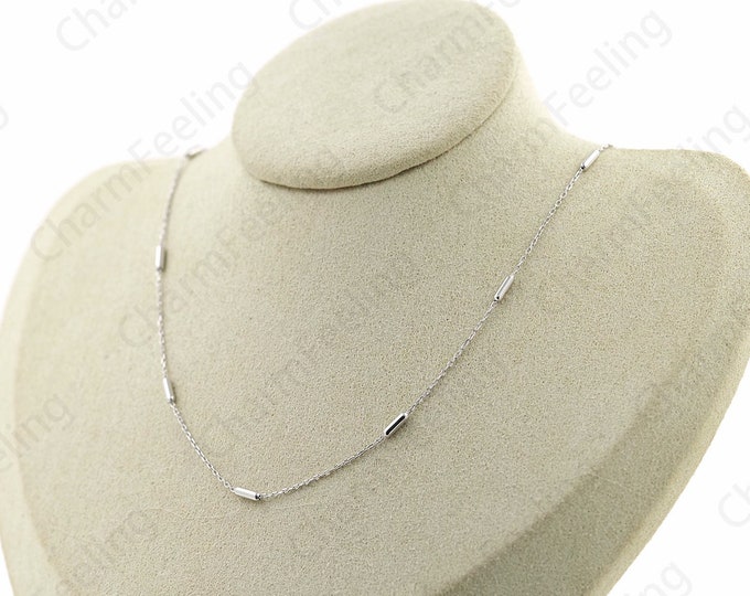 Bar Necklace,S925 Silver Necklace,Chain Necklace,Cylinder Necklace,Sterling Silver Necklace,Fashion Necklace,Classic Necklace,Gift For Her