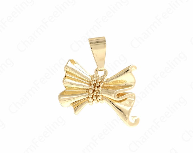 Gold Bow Necklace, Bow Pendant,Dainty Knot Charm, 18K Gold Filled Bow Charm, DIY Jewelry Supplies, 28.5x27x4mm