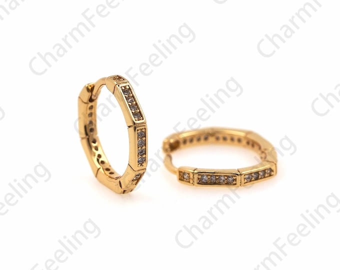 18K Gold Filled Round Earrings,Round Pendants,Hollow Earrings,Micropave CZ Gold Earrings,Earring Charm,DIY Accessories 15x16mm 1 Pair