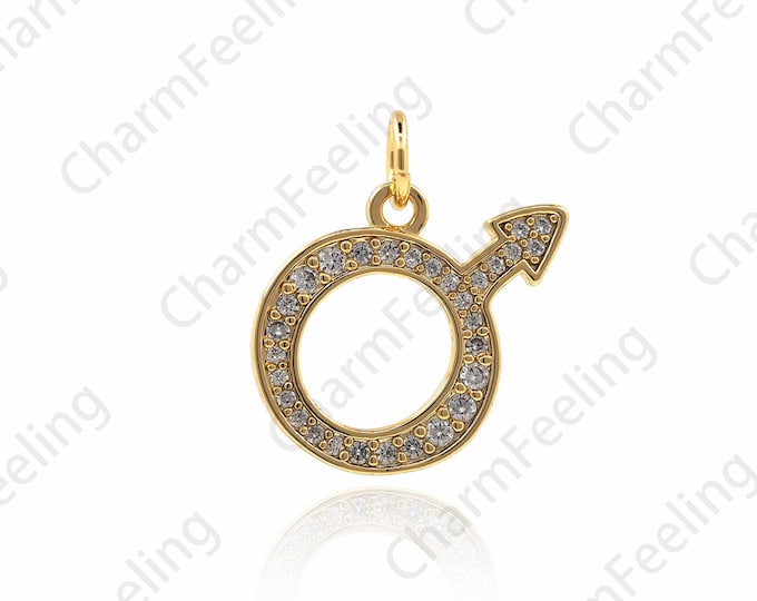 18K Gold Filled Mars Necklace, Micropavé Cubic Zirconia Mars Pendant,Alchemy Charm,Alchemy Necklace, 18x16x1.5mm