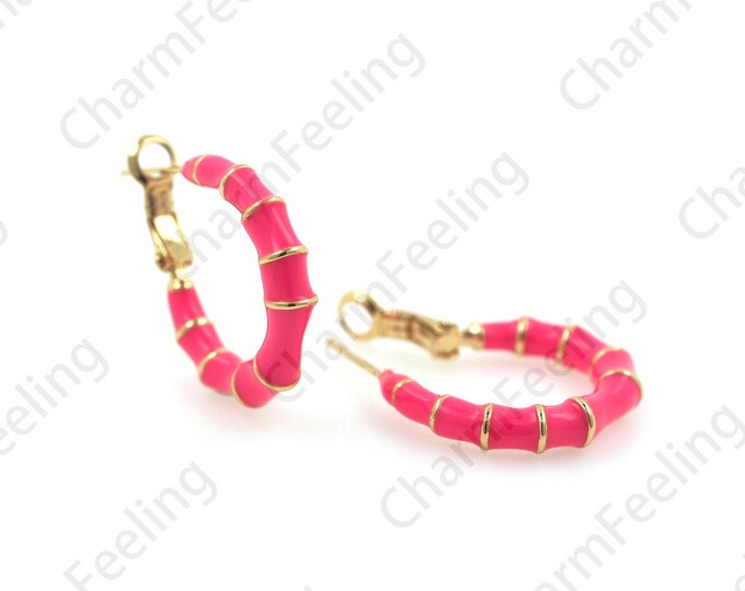 18K Gold Filled C-Shaped Earrings, Moon Earrings, Enamel Earrings, Crescent Charm, Enamel Charm, Red Earrings, Gift For Her, 23x4.8mm 1 pair
