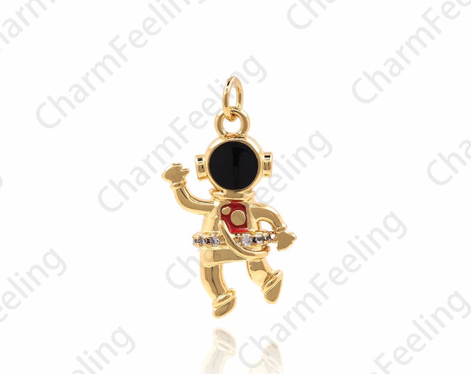 Enamel Astronaut Pendant, Space Charm, Enamel Charm, CZ Astronaut Necklace, DIY Jewelry Making Accessories 21.4x11x3mm 1pcs