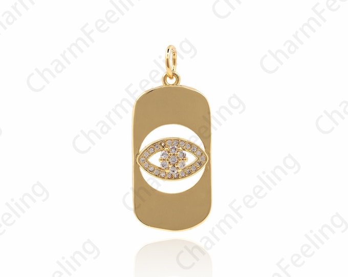18K Gold Filled Rectangular Eye Pendant, Eye Charm, Greek Eye Charm, DIY Jewelry Making Accessories 32x14x3.5mm 1pcs