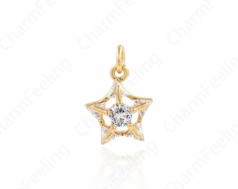 Collana con pentagramma CZ micropavé, ciondolo a stella, ciondolo a stella cava, ciondolo a stella riempito in oro 18 carati, forniture di gioielli fai da te.16x12x4mm