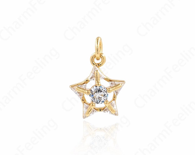 Micropavé CZ Pentagram Necklace, Star Pendant, Hollow Star Charm, 18K Gold Filled Star Pendant, DIY Jewelry Supplies.16x12x4mm