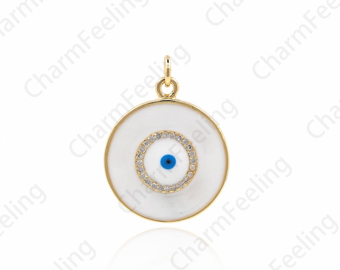 18K Gold Filled Micro-Pave Enamel Eye Pendant,  Eye Charm, Greek Eye Charm, DIY Jewelry Making Accessories 26x20x2mm 1pcs
