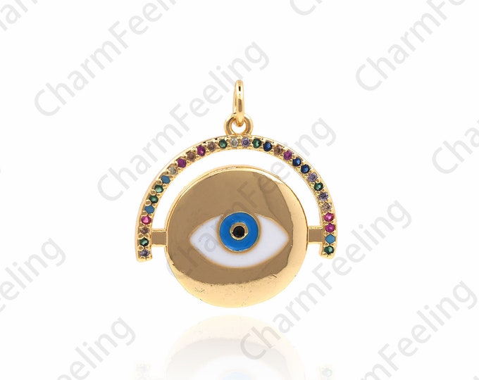 Enamel Eye Charm, Round Eye Necklace, Metal Eye Pendant, DIY Jewelry Accessories 25.4×22×2mm 1pcs