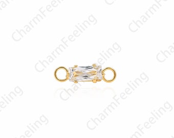 18K Gold Filled Rectangular CZ Connector, Micro-Pavé CZ Hand Link Head, Bracelet And Necklace Accessories, 3.5x13x3.4mm