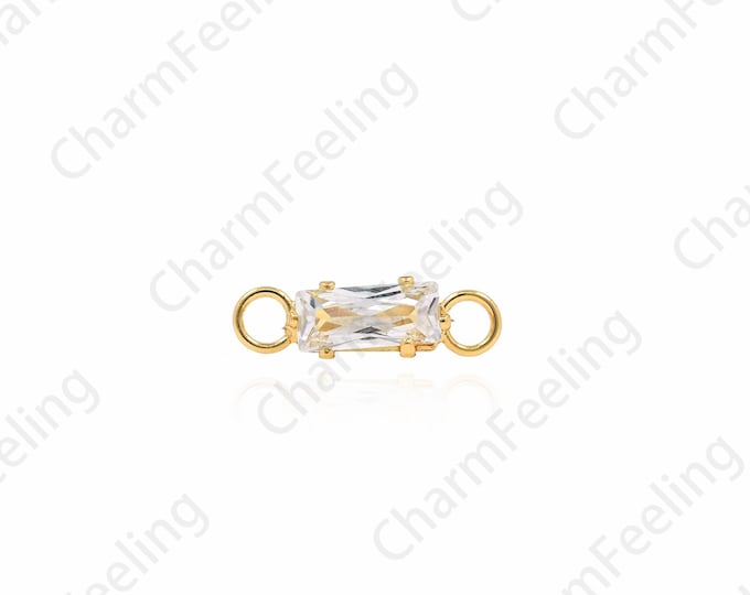 18K Gold Filled Rectangular CZ Connector, Micro-Pavé CZ Hand Link Head, Bracelet And Necklace Accessories, 3.5x13x3.4mm
