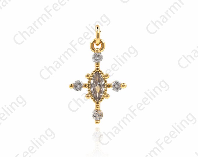 18K Gold Filled Star Necklace, Polaris Charm, Polaris Charm, Micropavé Cubic Zirconia Gold Necklace 19x11x2.8mm