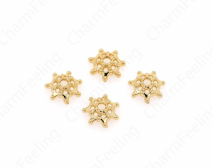 10 pcs Pearl Caps,Brass Caps, Spacer Jewelry, Alloy Bead Caps,Flower Caps,18K Gold Filled Flower Bead Caps,DIY Gold Jewelry Making,9x2.8mm