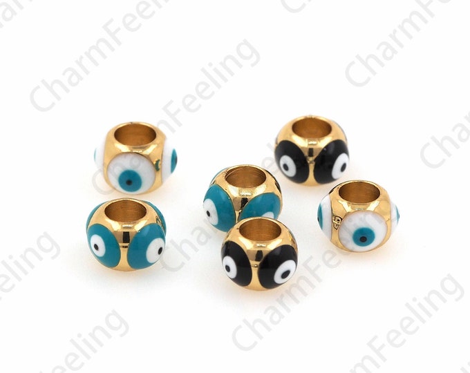 Enamel Eye Spacer Beads, 18K Gold Filled Cube Spacer Beads, Enamel Jewelry, DIY Bracelet Accessories 6x8mm Hole 4.5mm