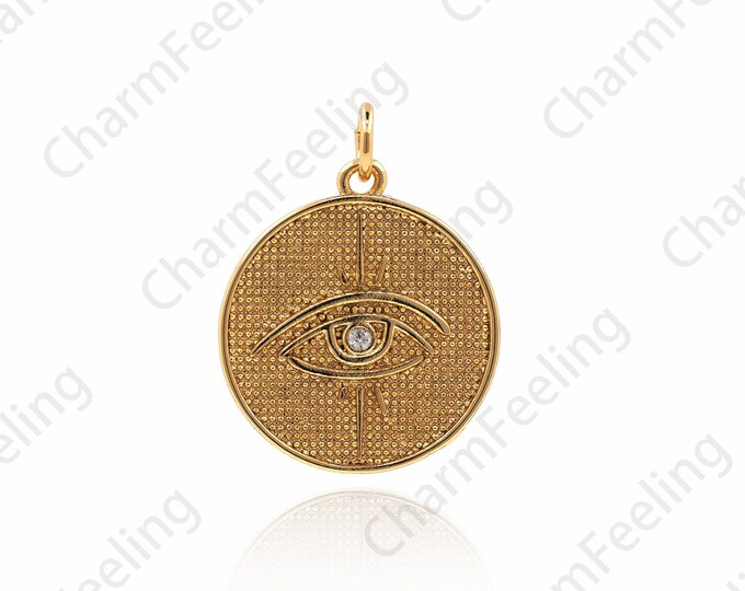 18K Gold Filled Eye Necklace, Micro-Pavé CZ Magic Eye Pendant, Lucky Eye Necklace, Eye Charm, DIY Jewelry Making Accessories 24x18x2mm