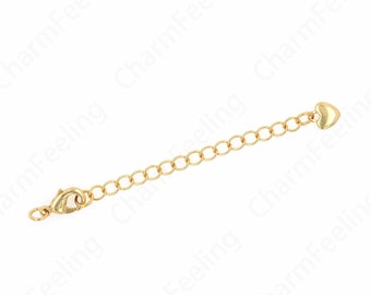 10PCS, 18K Gold Filled Heart Chain Adjuster, Lobster Claw Clasp Jewelry Extension Chain, DIY Necklace Bracelet Tail Chain Accessories, 6cm