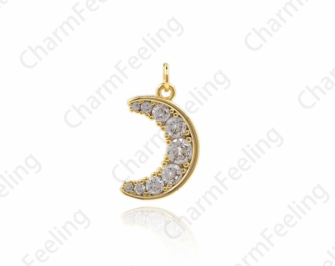 Cubic Zirconia Crescent Moon Pendants,micro pave moon chanrms,gold half moon necklaces 18.7x10.4x2.7mm 1pcs