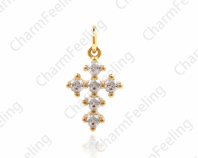 Mini Cross Pendant, Cross Charm, Religious Charm, Filled Gold Cross Charm, DIY Jewelry Making Accessories 14.5x8x2.3mm 1pcs