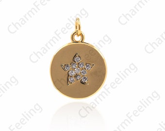18K Gold filled Runde PolarisKette,Micropavé CZ Disc Anhänger,Polaris Kleiner Schmuck,Münze Kleiner Schmuck,DIY SchmuckZubehör17x12x1,5mm
