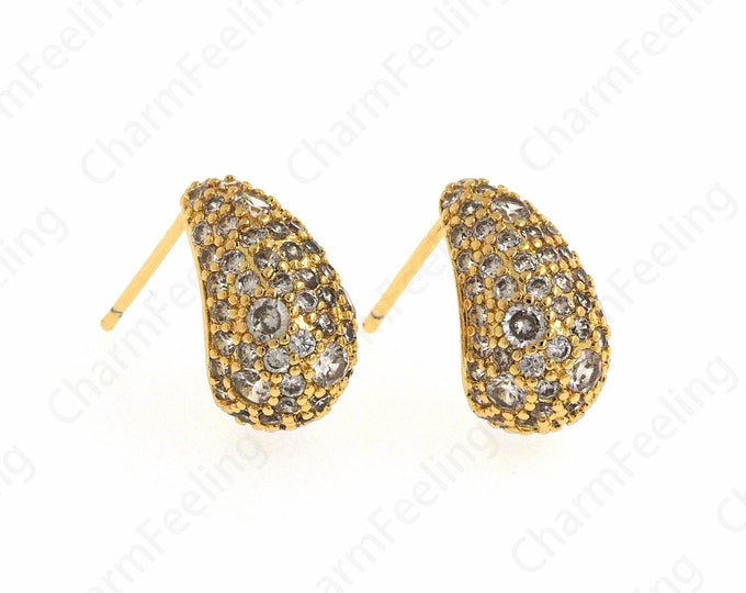 Thick Gold Earrings, Oval Earrings, Drop Stud Earrings, 18K Gold Filled Bohemian Stud Earrings, Gift for Her, 15x8.4x9.5mm