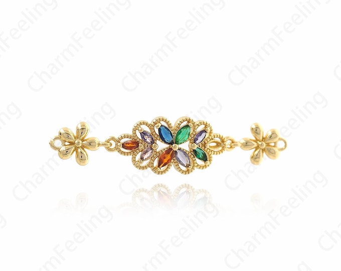 18K Gold Filled Flower Connector,Bar Connector, Plant Connector, Plum Charm,DIY Jewelry Supplies,50x12.3x4mm