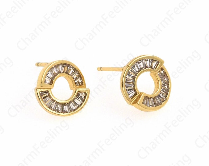 18K Gold Filled Simple Earrings,Imitation Diamond Earrings, Micropavé CZ Hollow Earrings, Dainty Earrings, DIY Accessories 10.8x10.8x3.5mm