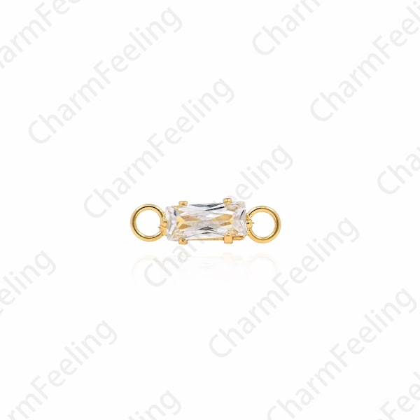 18K Gold Filled Rectangular CZ Connector, Micro-Pavé CZ Hand Link Head, Bracelet And Necklace Accessories, 3.5x13x3.4mm