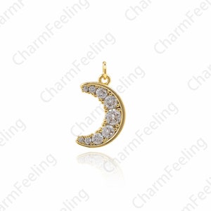 Cubic Zirconia Crescent Moon Pendants,micro pave moon chanrms,gold half moon necklaces 18.7x10.4x2.7mm 1pcs