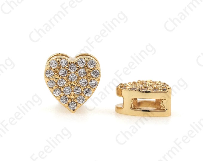 Heart Spacer Beads, CZ Micro Pave Bracelet Necklace Heart Spacer Beads Accessories, Heart Charm, DIY Jewelry Making 7x7x3.6mm 1pcs