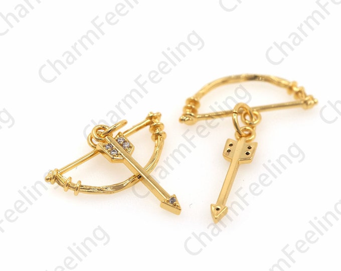 Bow And Arrow Pendant, CZ Bow And Arrow Charm, Fighting Ethnic Charm, DIY Jewelry Making Accessories 21.2×19.7×3mm 1pcs