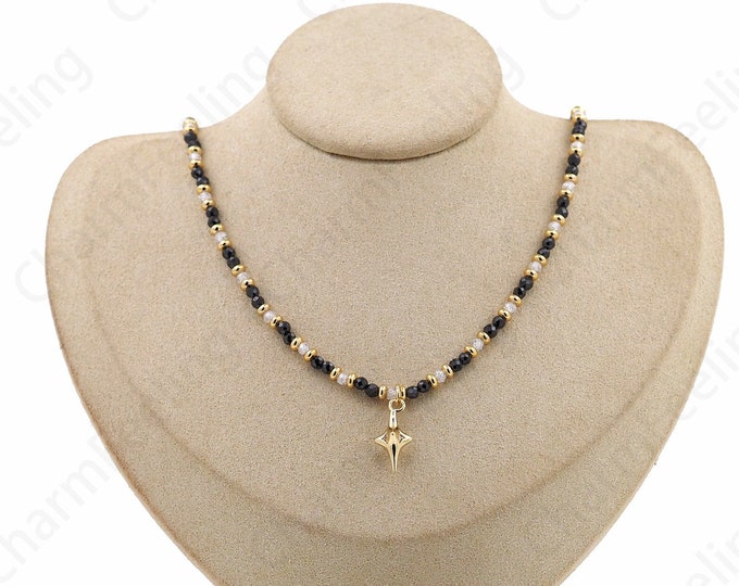 Star Necklace, 18K Gold Filled Dainty Polaris Necklace, Micropavé CZ Freshwater Pearl Necklace, Gift For Her, Everyday Necklace,43cm