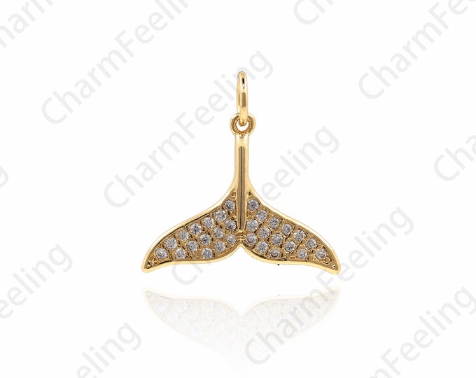 18K Gold Filled Micro-Pave Whale Tail Pendant, Ocean Charm, Nautical Charm, Whale Tail Necklace 18x18.5x1.5mm 1pcs