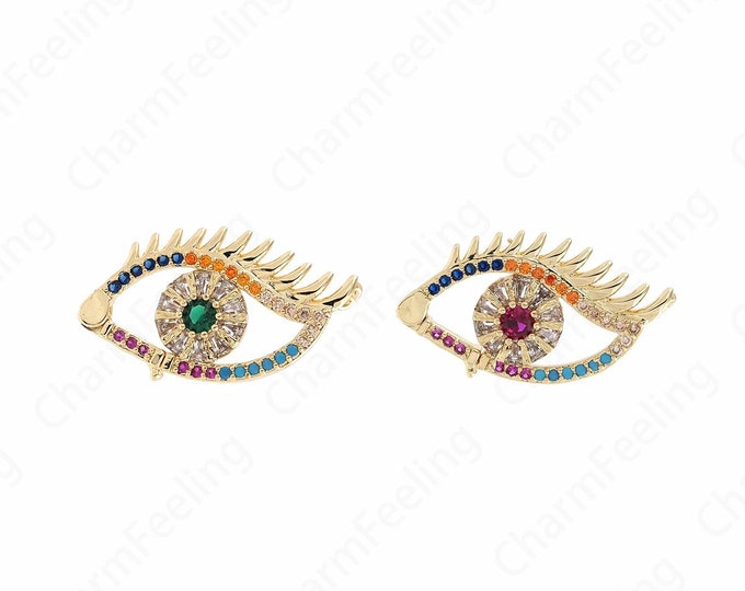 18K Gold Filled Eye Charm, Devil's Eye Pendant, Lucky Eye Necklace,Micropavé CZ Eye Necklace, DIY Jewelry Supplies,16x28.5x3.5mm