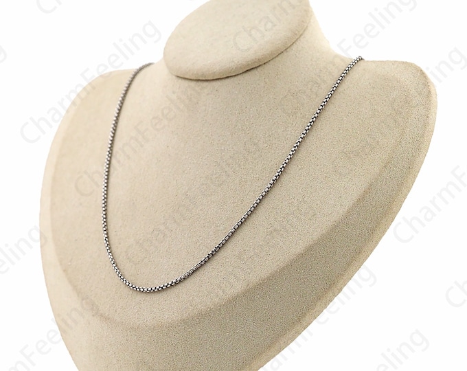 Box Chain Necklace, Vintage Necklace, Antique Silver Chain Necklace, S925 Silver Necklace, Fashion Necklace,