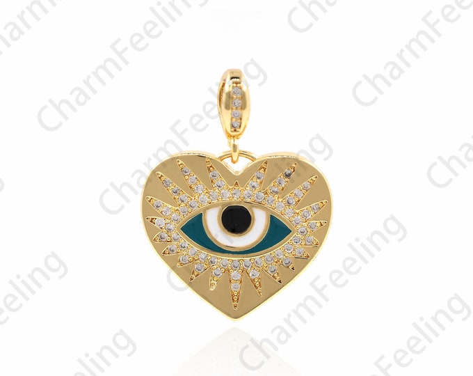 Enamel Heart Pendant,Eye Necklace, Metal Eye Pendant, Heart Charm, DIY Jewelry Accessories 27.7×21×2mm 1pcs