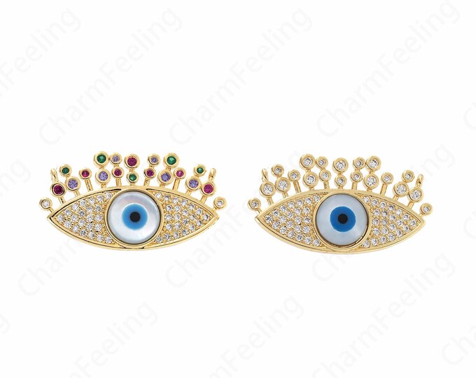 Lucky Eye Pendant, Micropavé CZ Dainty Eye Necklace, 18K Gold Filled Eye Charm, DIY Jewelry Accessories, 36.5x19.5x4mm
