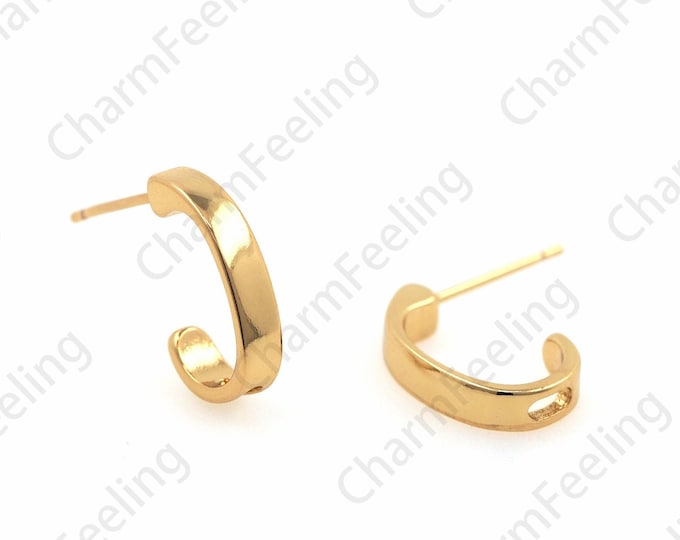 18K Gold Filled C-Shaped Ring earrings Semicircle Earrings Simple Earrings, DIY Jewelry Making Accessories 17x14x3mm 1 pair