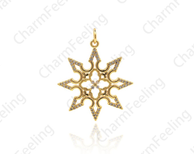 Three-Dimensional Flower Pendant, Micro-Pave Flower Pendant, Plant Charm, Flower Necklace, Flower Charm 30.6×25.2×3mm 1pcs