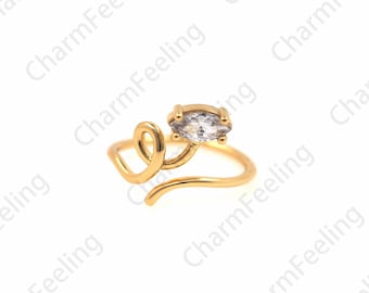 18K Gold Filled Line Ring, Golden Spiral Ring, Micropavé CZ Adjustable Ring, Stackable Ring, Wedding Ring, CZ Ring, A Gift For Her 1PCS