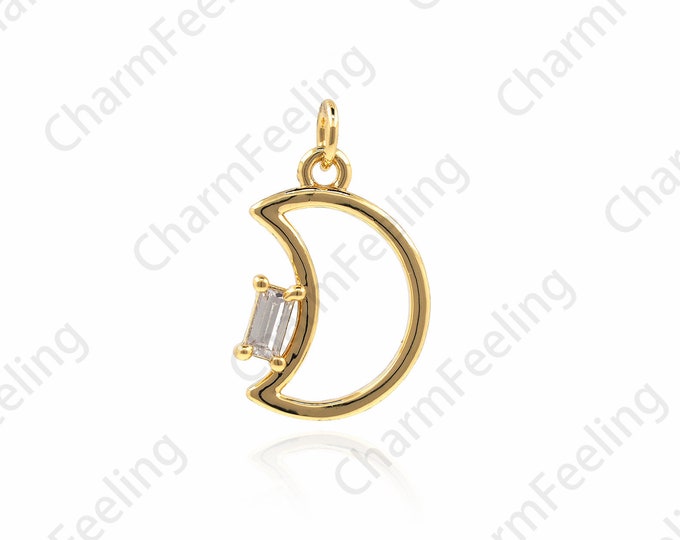 Crescent Necklace, Moon Pendant, 18K Gold Filled Astral Charm, Cubic Zirconia Moon Jewelry, DIY Jewelry Accessories 18x11x2.5mm