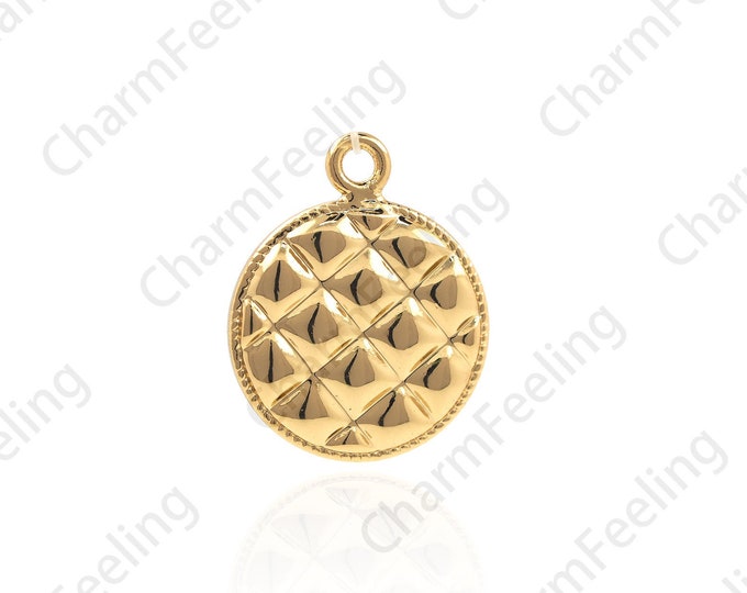 18K Gold Filled Disc Woven Pendant, Round Woven Necklace, Puffed Woven Pendant, Round Charm, 20x16x2.5mm 26x22x2.5mm