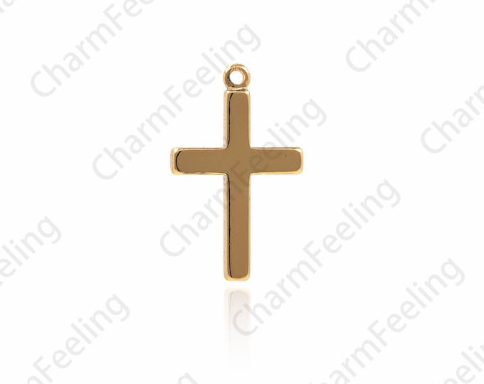 18K Gold Filled Cross Necklace.Cross Pendant, Cross Charm, Religious Charm, Lucky Charm, DIY Jewelry Making Accessories 18x11x2mm