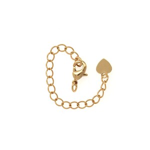 May include: Gold extender chain with a lobster clasp and a heart-shaped end piece.