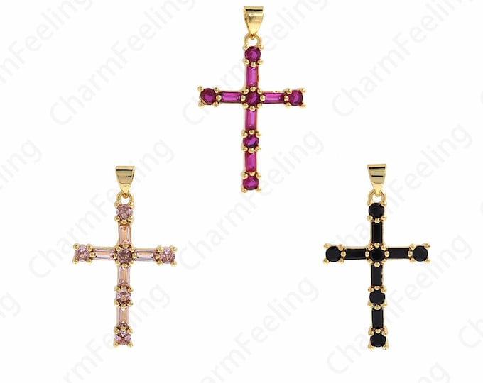 Micropavé CZ Cross Necklace,Christian Charm,18K Gold Filled Cross Charm,Religious Charm,DIY Jewelry Accessories,34.3x19.8x3.5mm