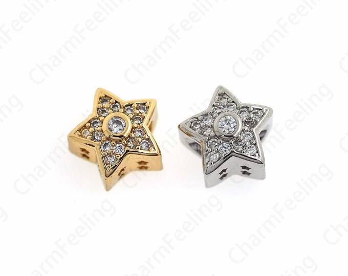 Micropavé CZ Star Spacer Beads, 18K Gold Filled Pentagram Beads, Bracelet Beads, Necklace Beads, DIY Jewelry Supplies, 8.5x5.5mm