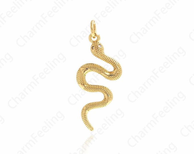 Gold Snake Pendant, MicroPave CZ Snake Necklace, Animal Jewelry,18K Gold Filled Snake Pendant, Snake Charm 30.5x12.5x2.4mm