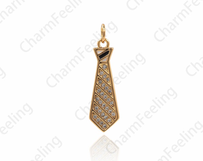 Micro-Pave Tie Pendant, Enamel Tie Charm, Filled Gold Tie Necklace, DIY Jewelry Making Accessories 27.5x7.5x1.5mm 1pcs