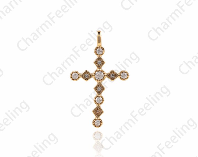 Cross Pendant, Religious Charm, CZ Cross Necklace, Christian Charm, DIY Jewelry Making Accessories 22.5x13.8x2.4mm 1pcs